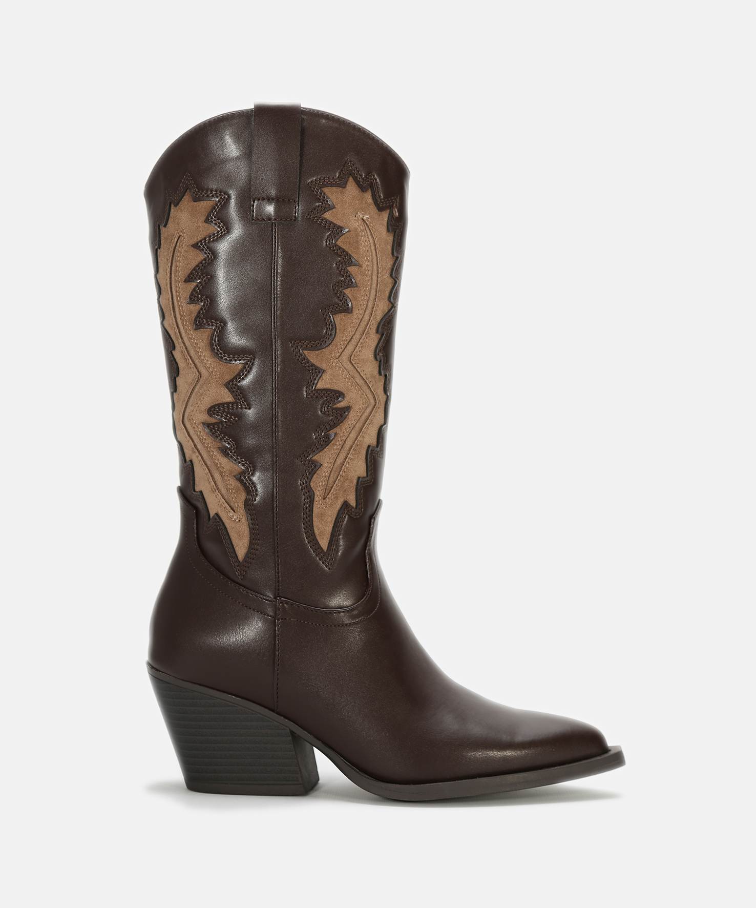 Botas cowboy com salto bicolor castanho chocolate image number null